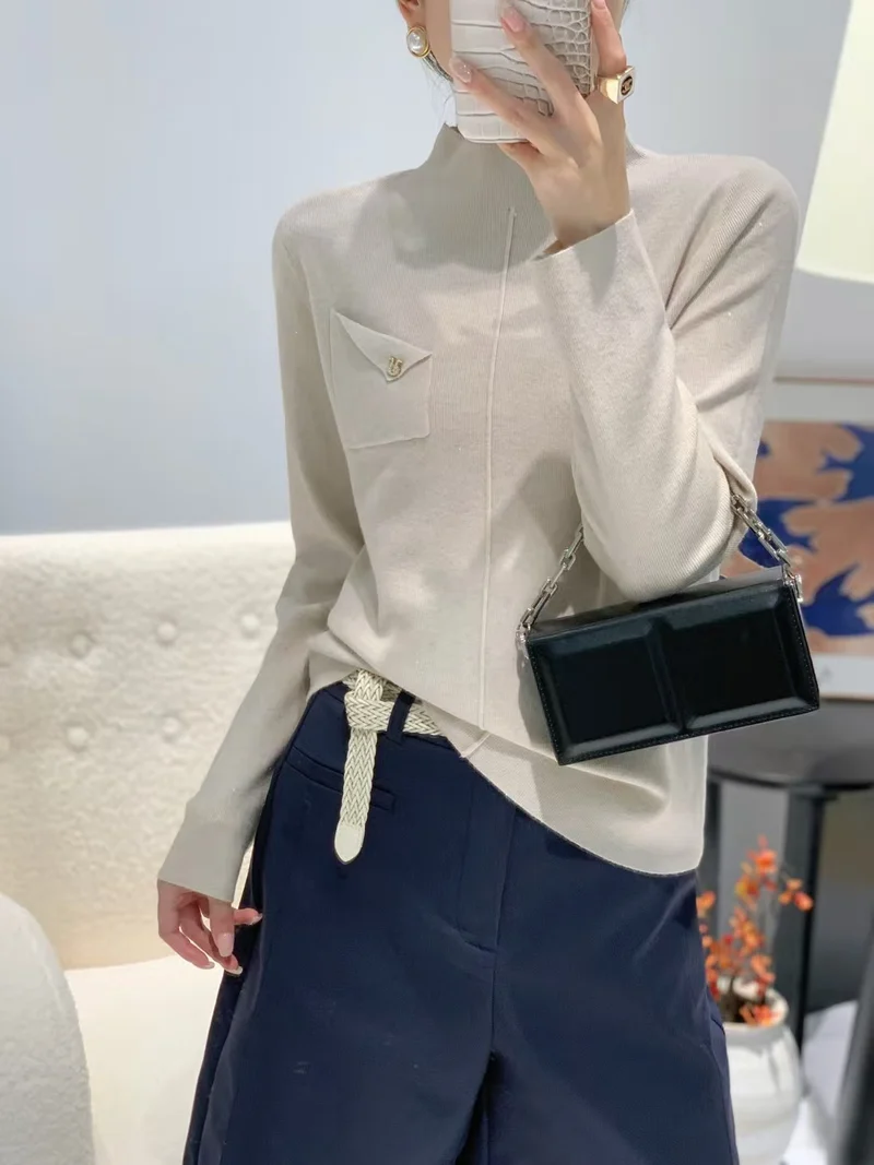Damen Eleganter Pullover mit Stehkragen Nord Taschen