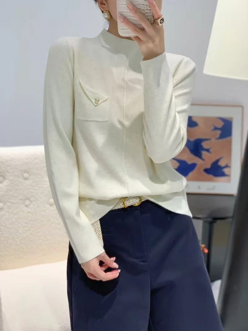 Damen Eleganter Pullover mit Stehkragen Nord Taschen
