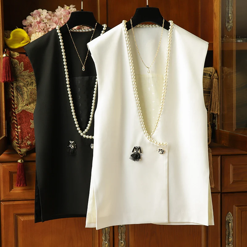 Damen Elegante Blazer-Weste mit Perlenverzierung Nord Taschen