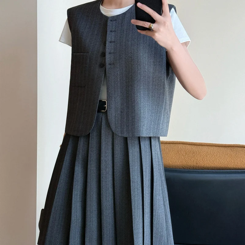 Damen Elegante Blazer-Weste mit gestreiftem Design Nord Taschen