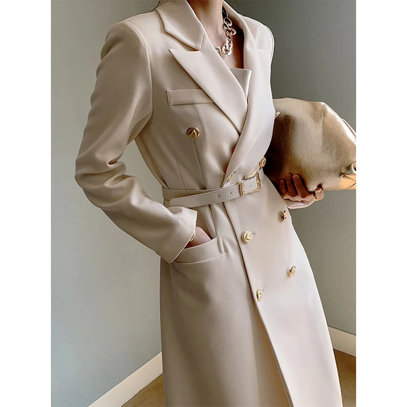 Damen Eleganter Doppeltbreasted Trenchcoat mit Taillengürtel Nord Taschen