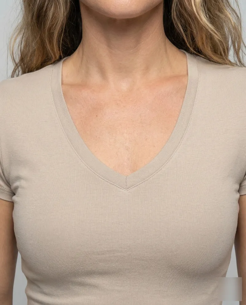 Damen V-Ausschnitt-Shirt Stretchjersey