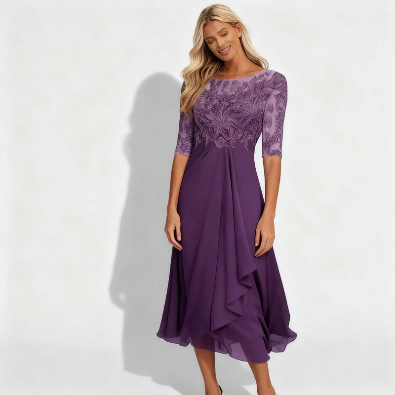Damen Feminin Fallendes Chiffon Midikleid mit Fließendem Schnitt - Vittorelli
