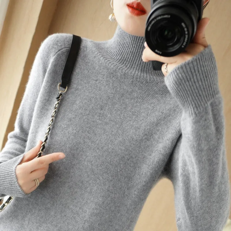 Damen Luxus-Feinstrick-Rollkragenpullover mit Daumenlochbündchen und femininer Schulterpasse Nord Taschen