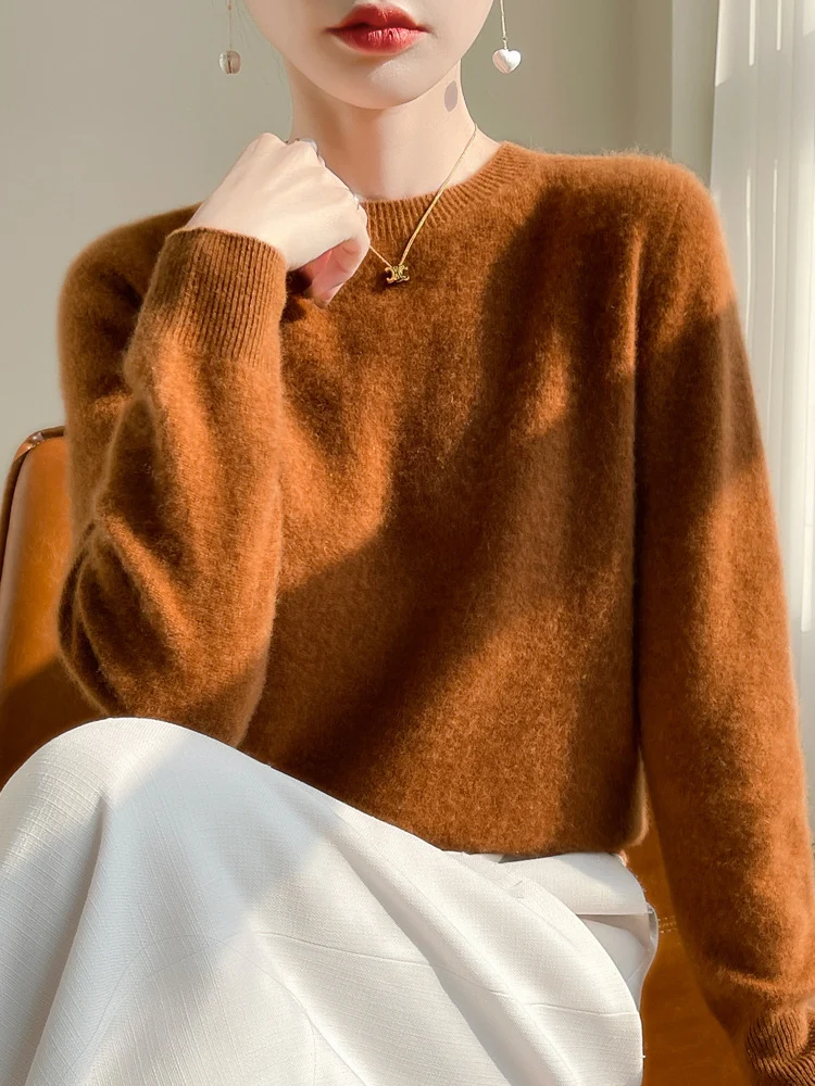 Damen Luxuriöser Kuschelstrick-Pullover mit Rundhals und Mohair-Optik Nord Taschen