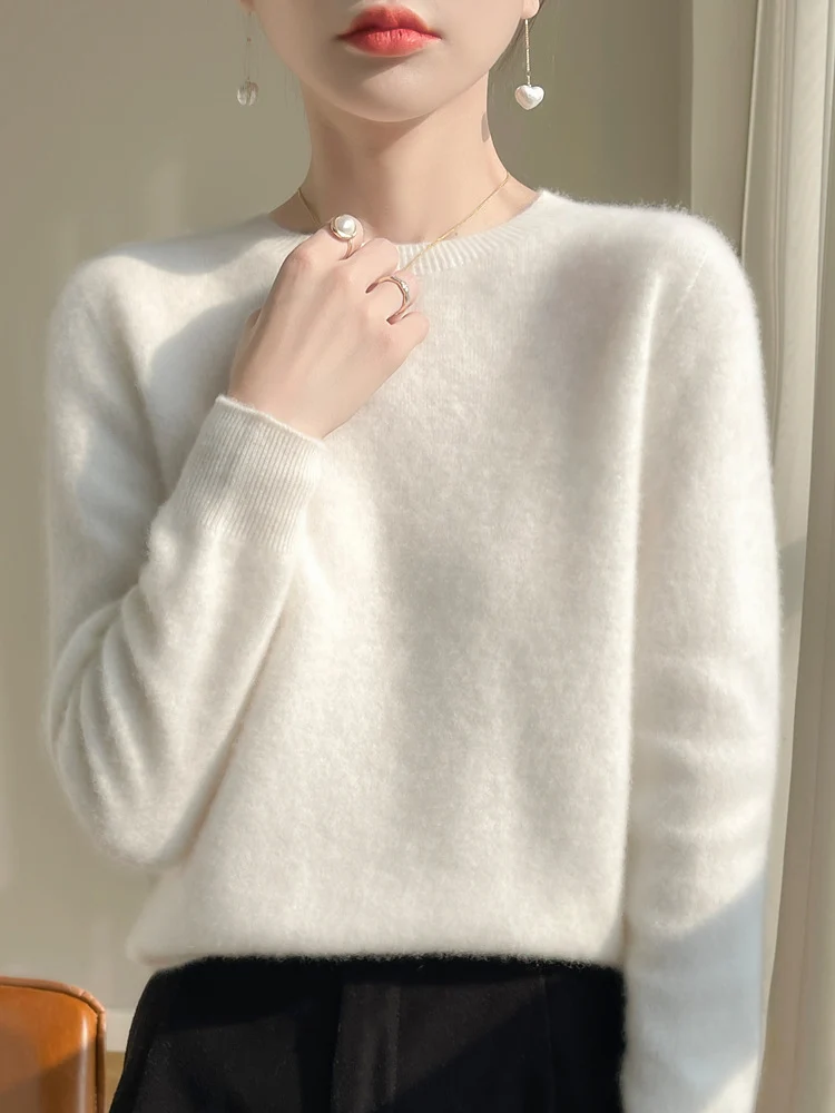 Damen Luxuriöser Kuschelstrick-Pullover mit Rundhals und Mohair-Optik Nord Taschen