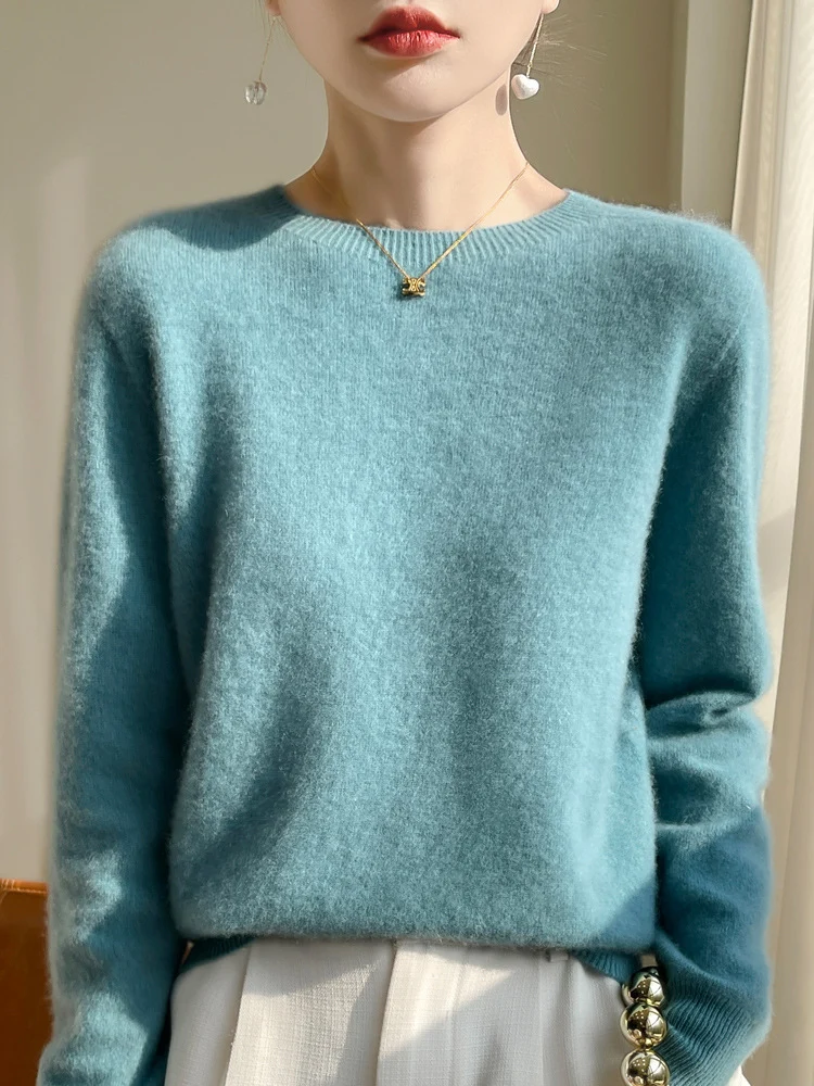 Damen Luxuriöser Kuschelstrick-Pullover mit Rundhals und Mohair-Optik Nord Taschen