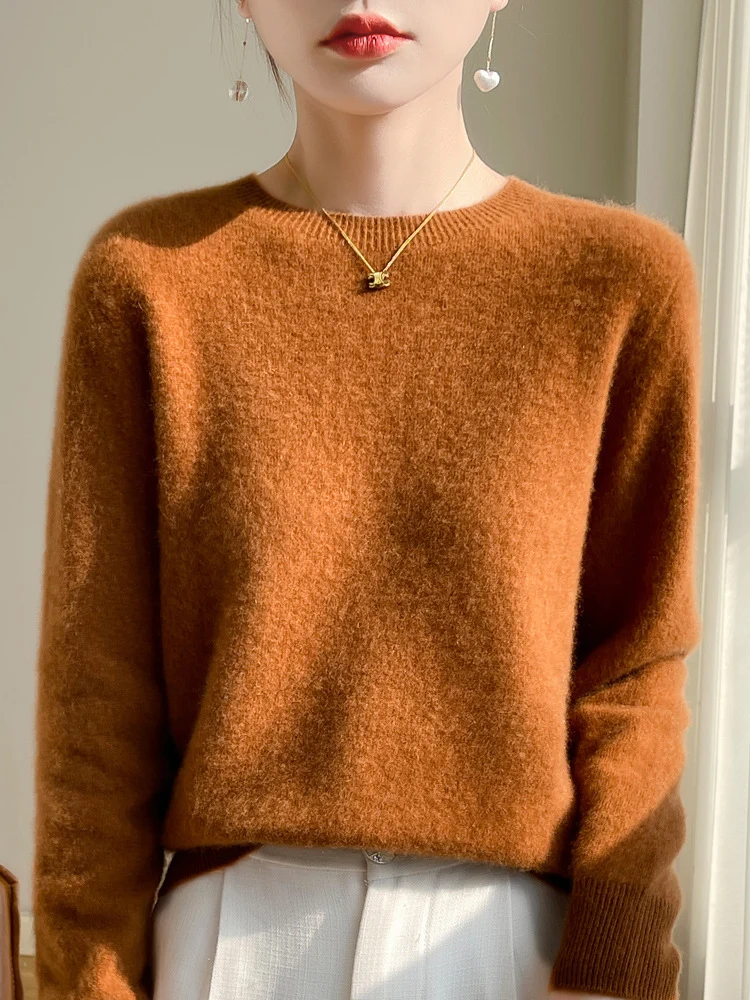 Damen Luxuriöser Kuschelstrick-Pullover mit Rundhals und Mohair-Optik Nord Taschen