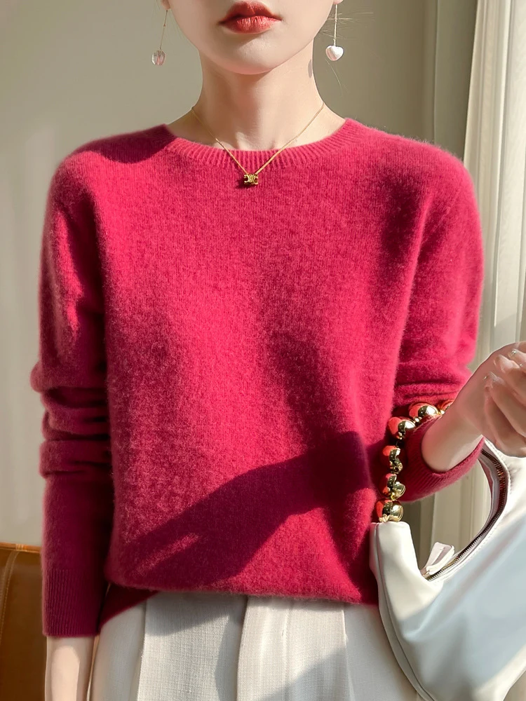 Damen Luxuriöser Kuschelstrick-Pullover mit Rundhals und Mohair-Optik Nord Taschen