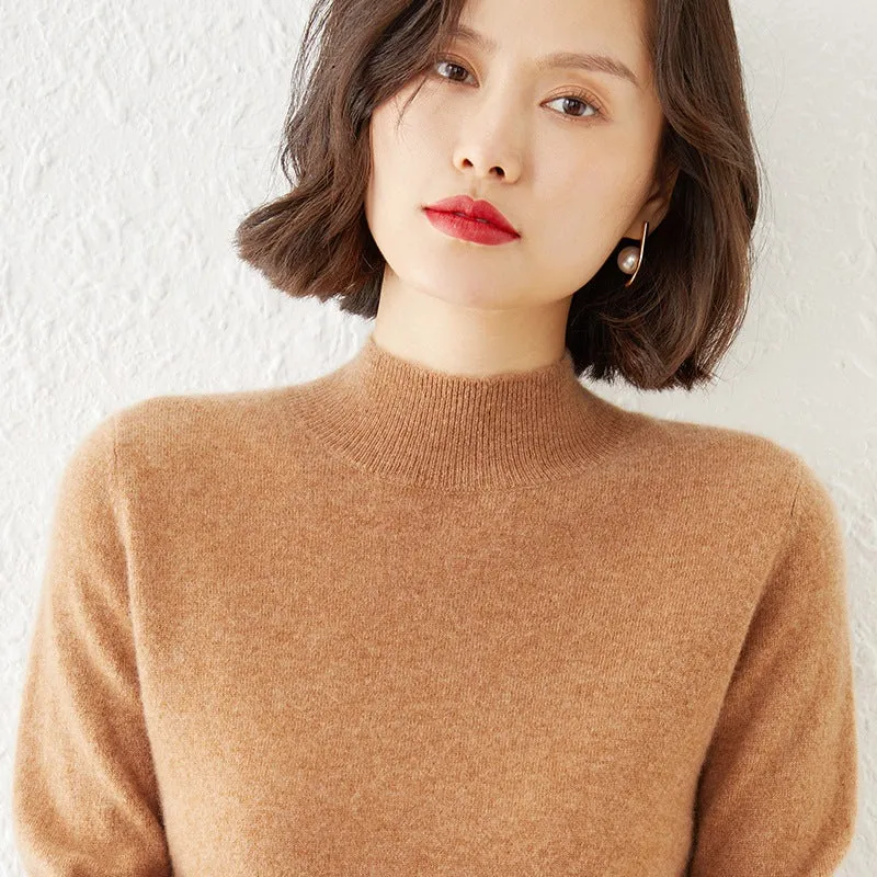 Damen Luxuriöser Kaschmir-Feinstrickpullover mit Stehkragen Nord Taschen