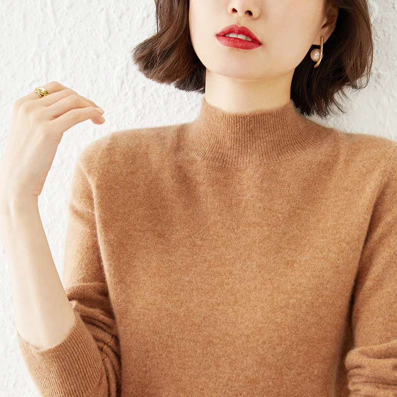 Damen Luxuriöser Kaschmir-Feinstrickpullover mit Stehkragen Nord Taschen