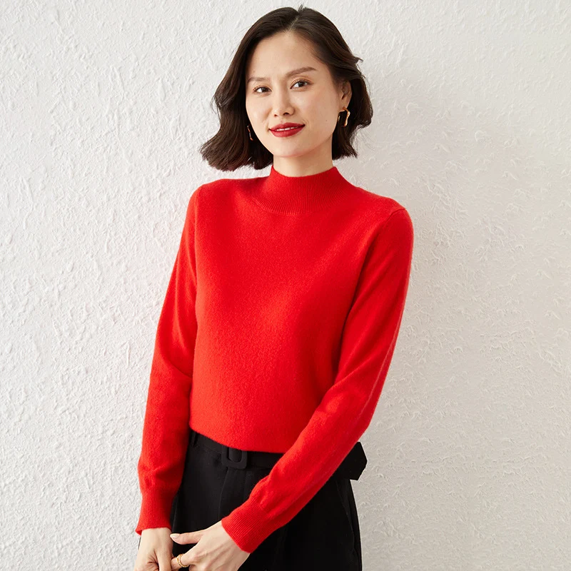 Damen Luxuriöser Kaschmir-Feinstrickpullover mit Stehkragen Nord Taschen