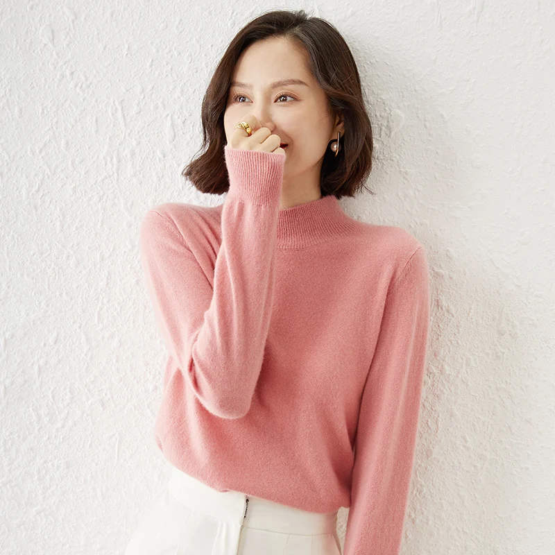 Damen Luxuriöser Kaschmir-Feinstrickpullover mit Stehkragen Nord Taschen