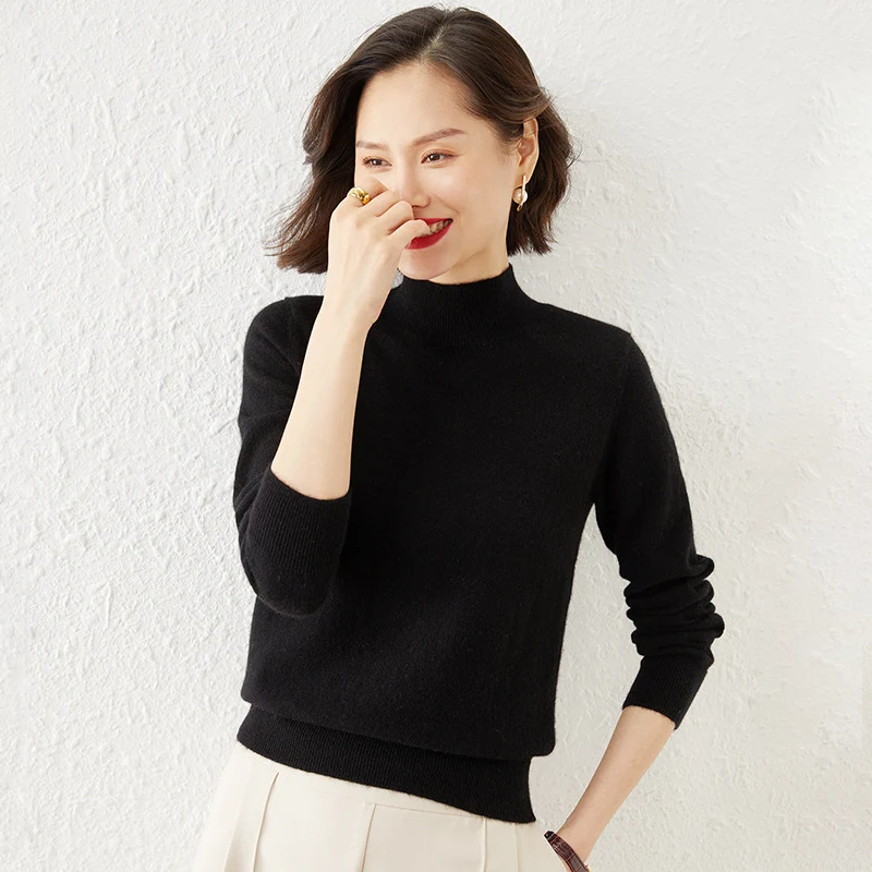 Damen Luxuriöser Kaschmir-Feinstrickpullover mit Stehkragen Nord Taschen
