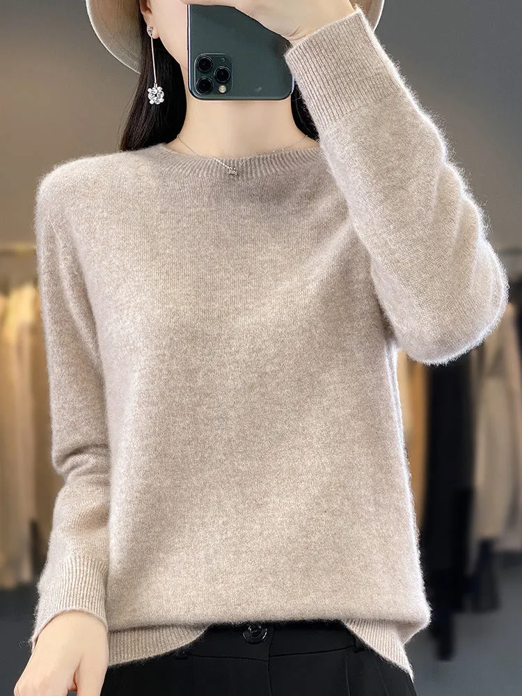 Damen Luxuriöser Feinstrick-Rundhalspullover mit softem Fluffy‑Finish und schmaler Bündchenform Nord Taschen