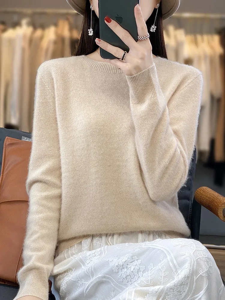 Damen Luxuriöser Feinstrick-Rundhalspullover mit softem Fluffy‑Finish und schmaler Bündchenform Nord Taschen
