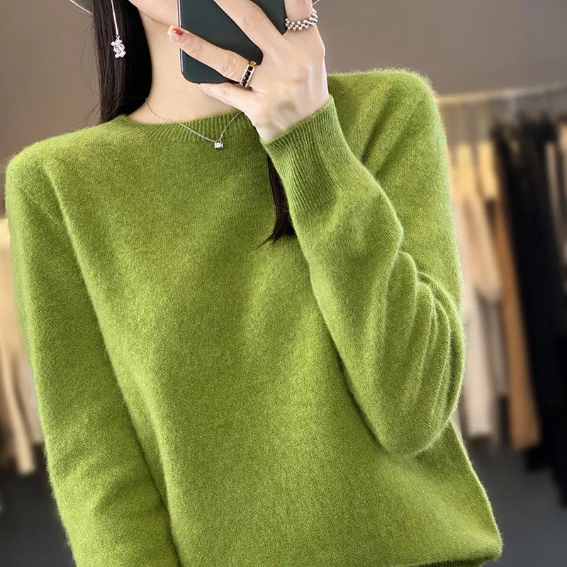 Damen Luxuriöser Feinstrick-Rundhalspullover mit softem Fluffy‑Finish und schmaler Bündchenform Nord Taschen