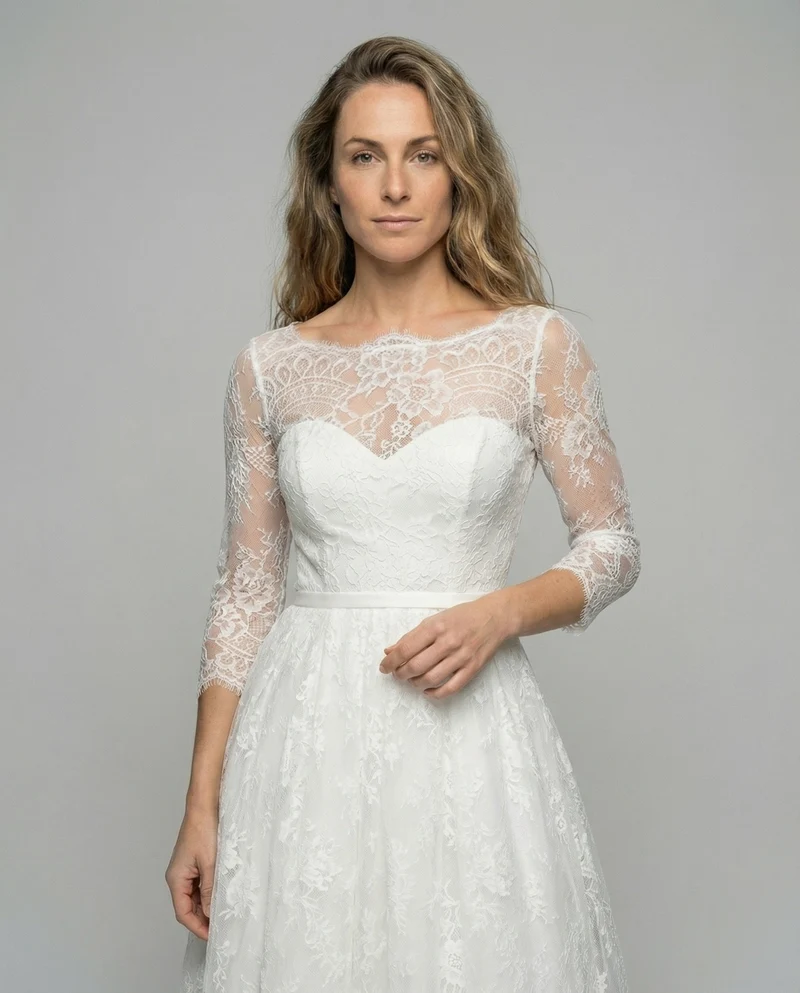 Damen Vintage-Spitzen-Brautkleid in A-Linie
