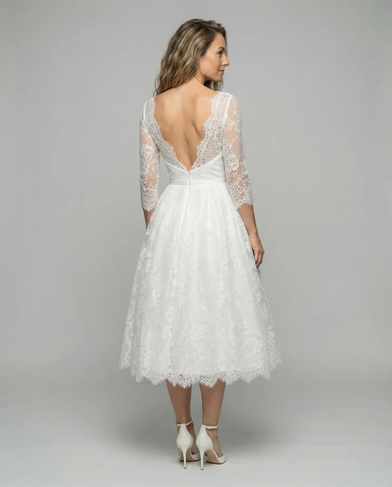 Damen Vintage-Spitzen-Brautkleid in A-Linie