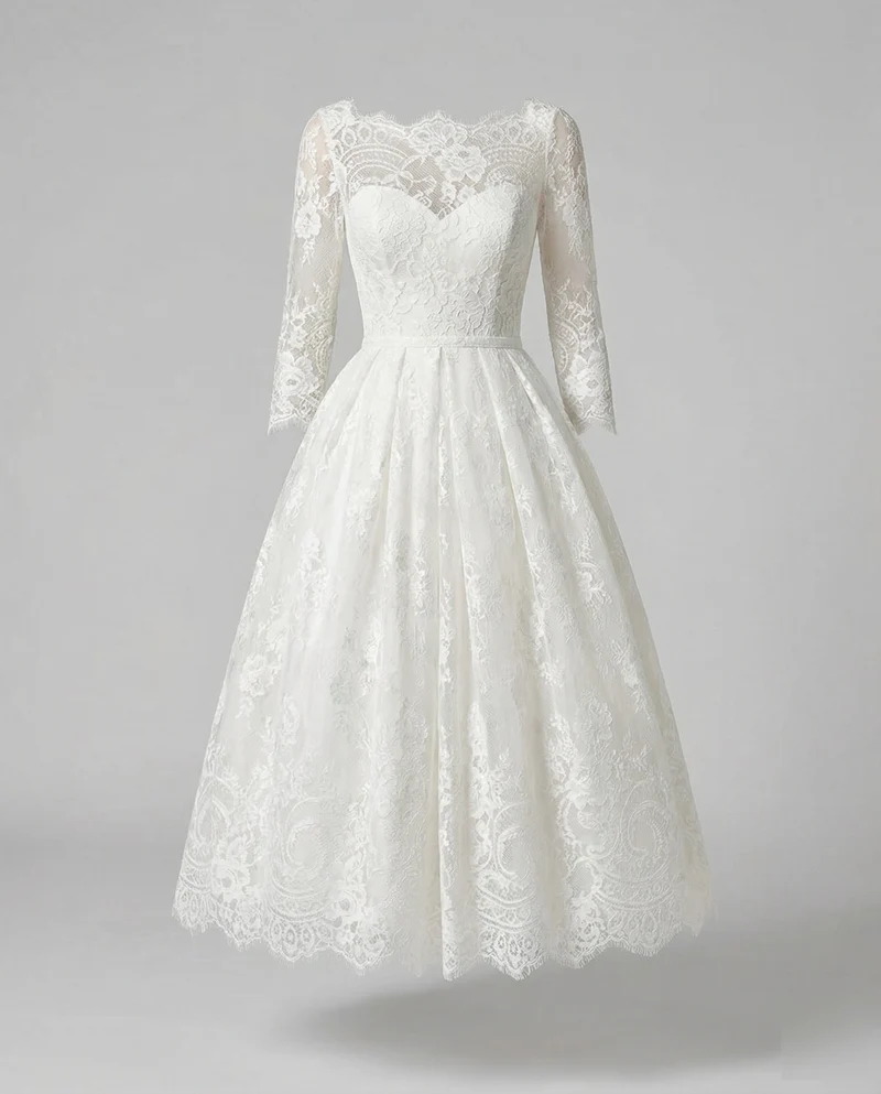 Damen Vintage-Spitzen-Brautkleid in A-Linie