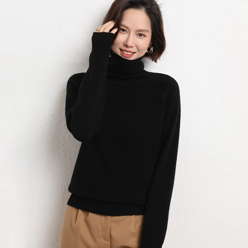 Damen Schlanker Rollkragenpullover aus feinem Strick mit Raglanärmeln Nord Taschen