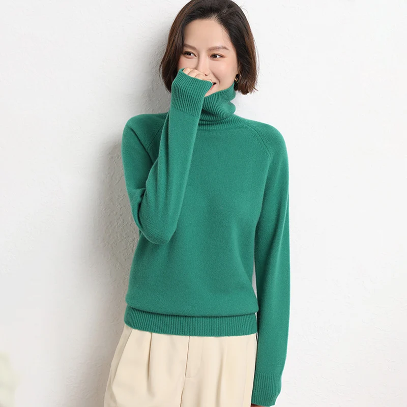 Damen Schlanker Rollkragenpullover aus feinem Strick mit Raglanärmeln Nord Taschen