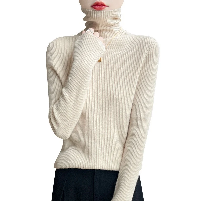 Damen Schlanker Rippenstrick-Rollkragenpullover mit gerafftem Hals und kaschmirähnlicher Haptik Nord Taschen