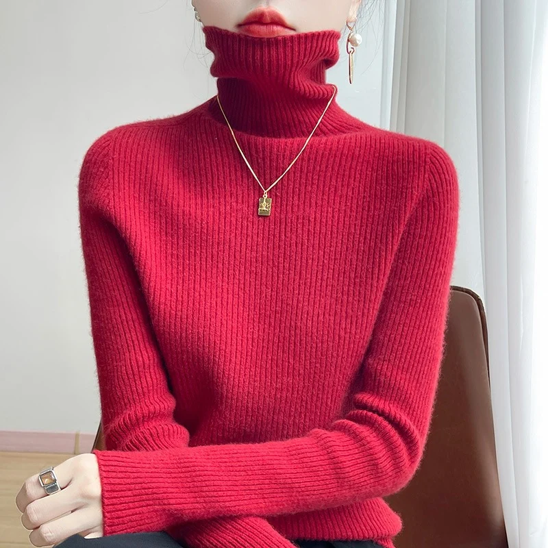 Damen Schlanker Rippenstrick-Rollkragenpullover mit gerafftem Hals und kaschmirähnlicher Haptik Nord Taschen