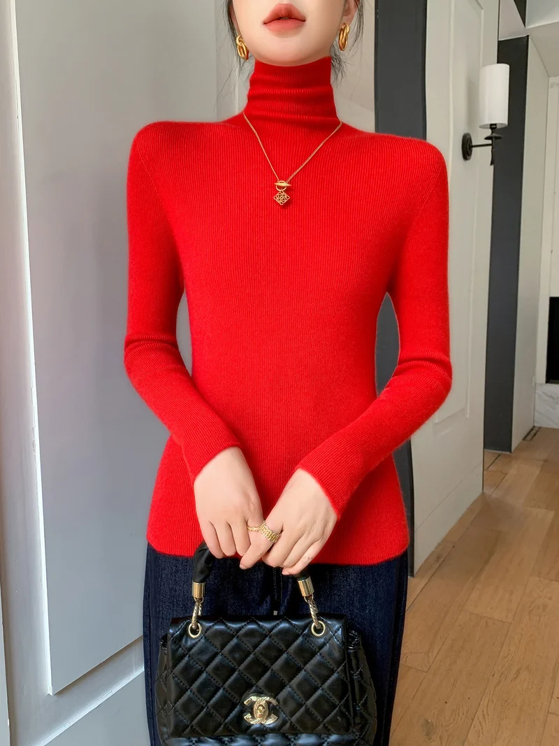 Damen Schlanker Feinstrickpullover mit hohem Rollkragen und feiner Rippstruktur Nord Taschen