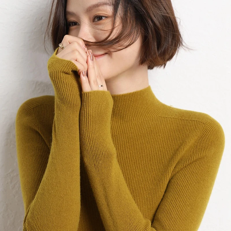 Damen Schlanker Feinstrick-Stehkragenpullover mit extrafeiner Rippenstruktur und Kaschmir‑Look Nord Taschen