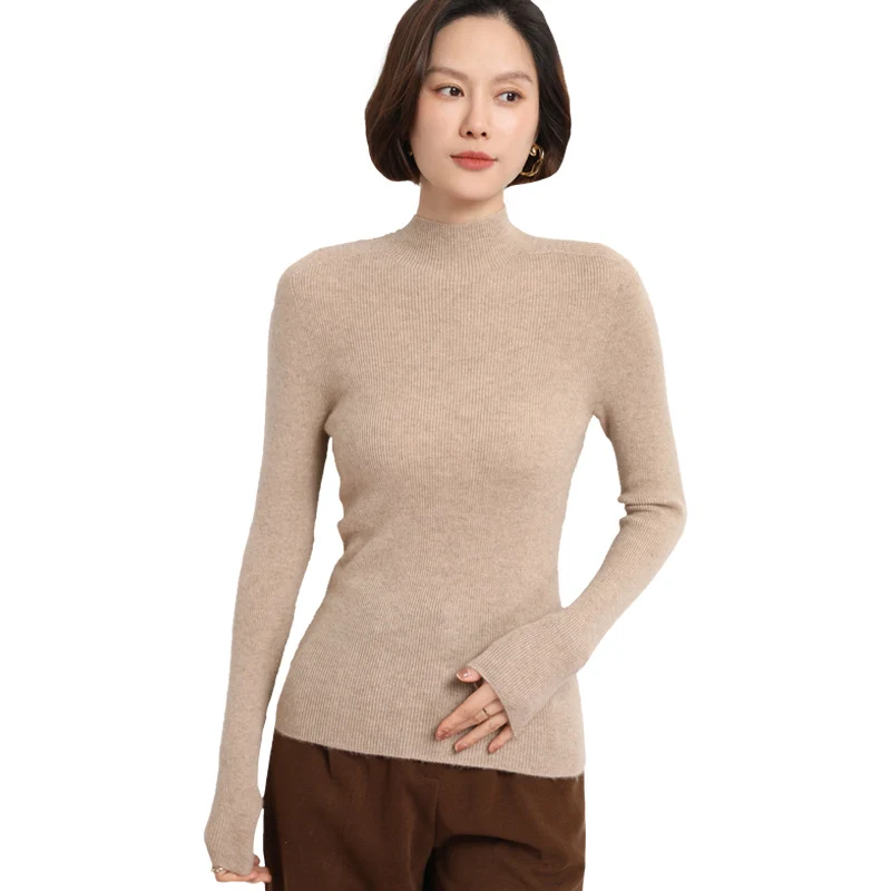 Damen Schlanker Feinstrick-Stehkragenpullover mit extrafeiner Rippenstruktur und Kaschmir‑Look Nord Taschen