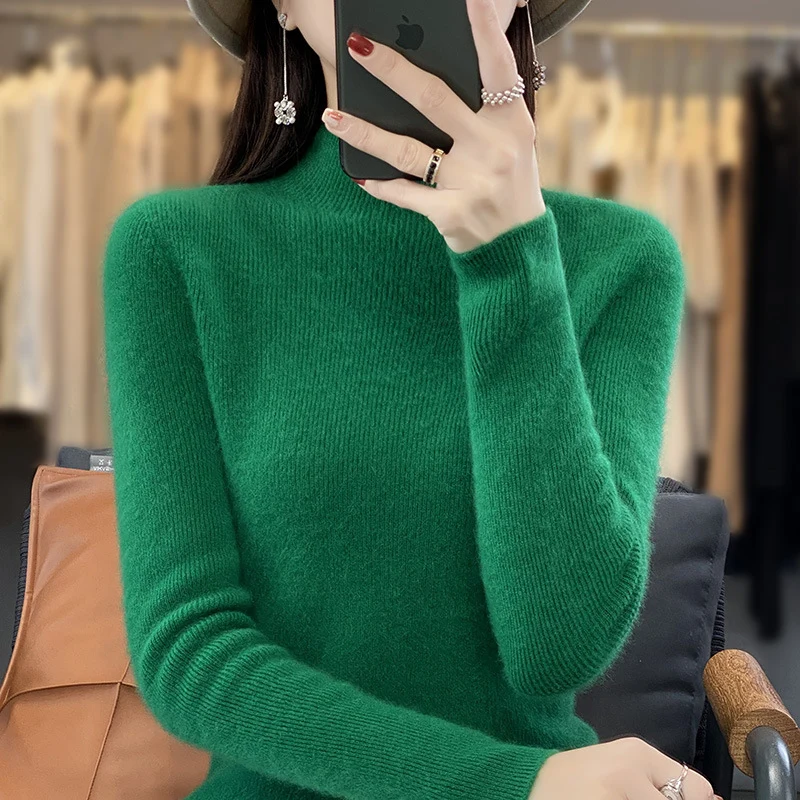 Damen Schlanker Feinstrick-Mockneckpullover aus feinem Angora‑Mix Nord Taschen