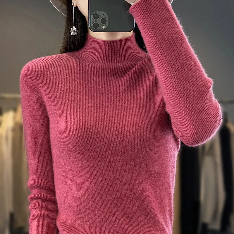 Damen Schlanker Feinstrick-Mockneckpullover aus feinem Angora‑Mix Nord Taschen