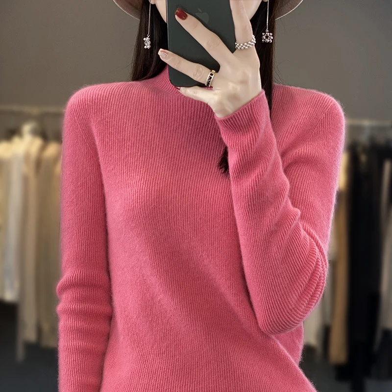 Damen Schlanker Feinstrick-Mockneckpullover aus feinem Angora‑Mix Nord Taschen