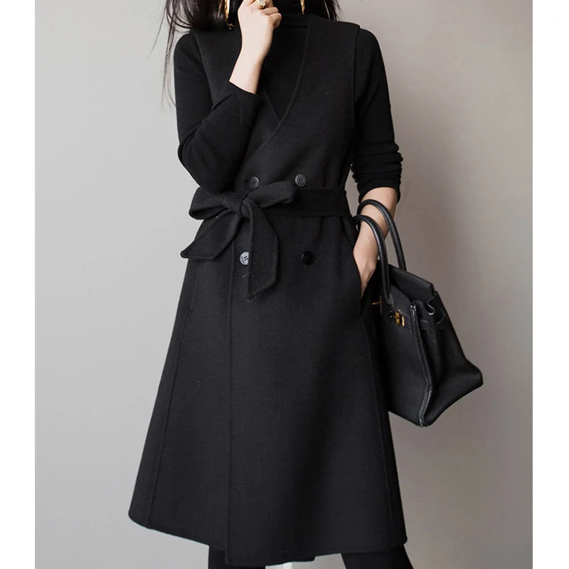 Damen Elegante Übergangsjacke mit Taillengürtel Nord Taschen