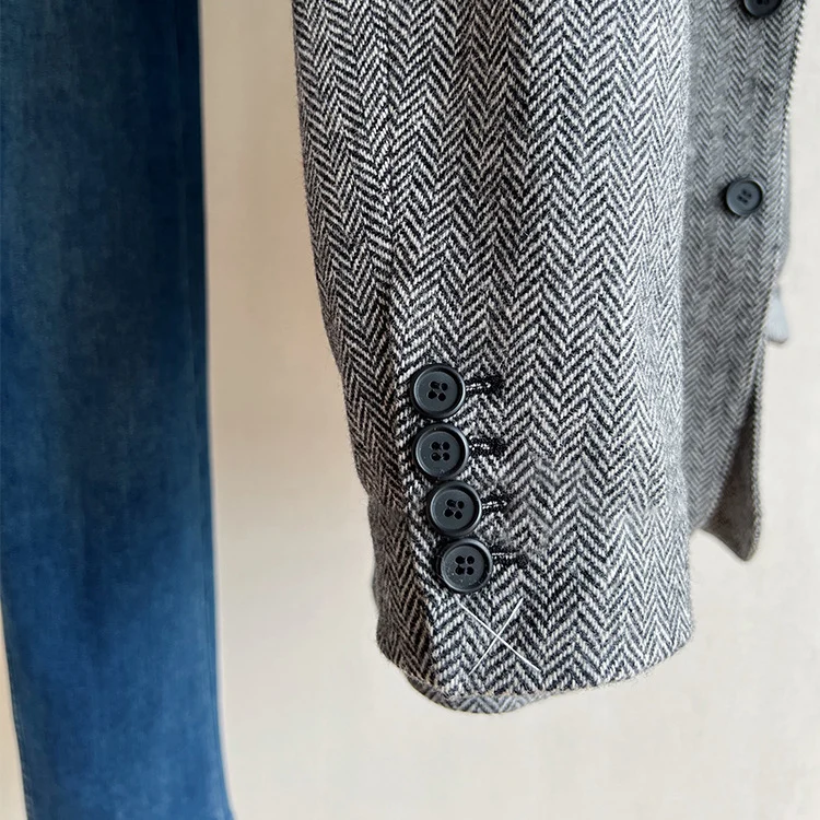 Damen Elegante Tweed-Blazerjacke Nord Taschen