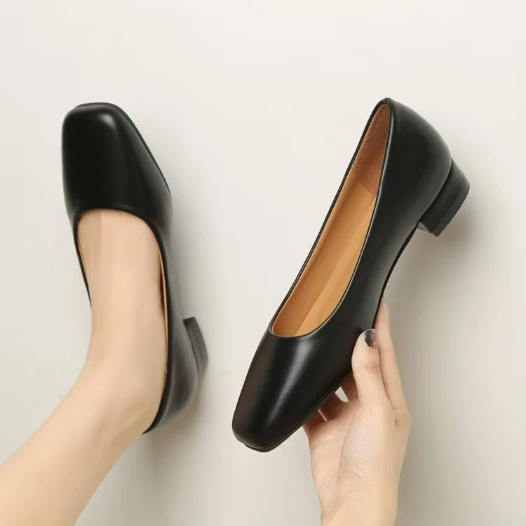 Damen klassische Ballerinas mit elegantem Quadratzehen-Design und leichtem Blockabsatz - Vittorelli