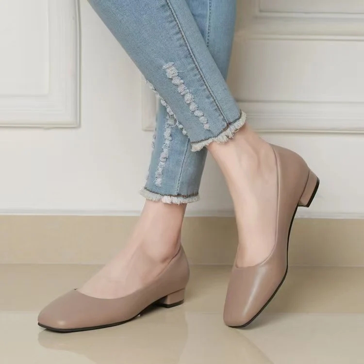 Damen klassische Ballerinas mit elegantem Quadratzehen-Design und leichtem Blockabsatz - Vittorelli