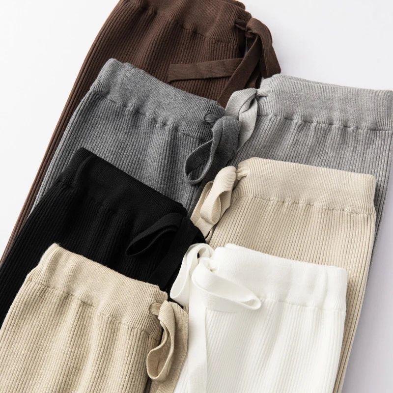 Damen Weite Rippstrick-Hose mit Tunnelzug und fließender Palazzo-Silhouette Nord Taschen