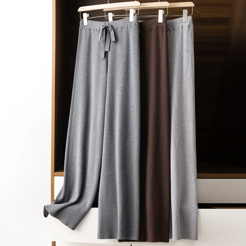 Damen Weite Rippstrick-Hose mit Tunnelzug und fließender Palazzo-Silhouette Nord Taschen
