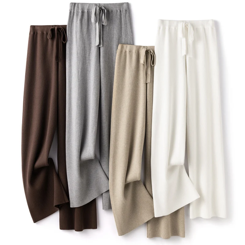 Damen Weite Rippstrick-Hose mit Tunnelzug und fließender Palazzo-Silhouette Nord Taschen