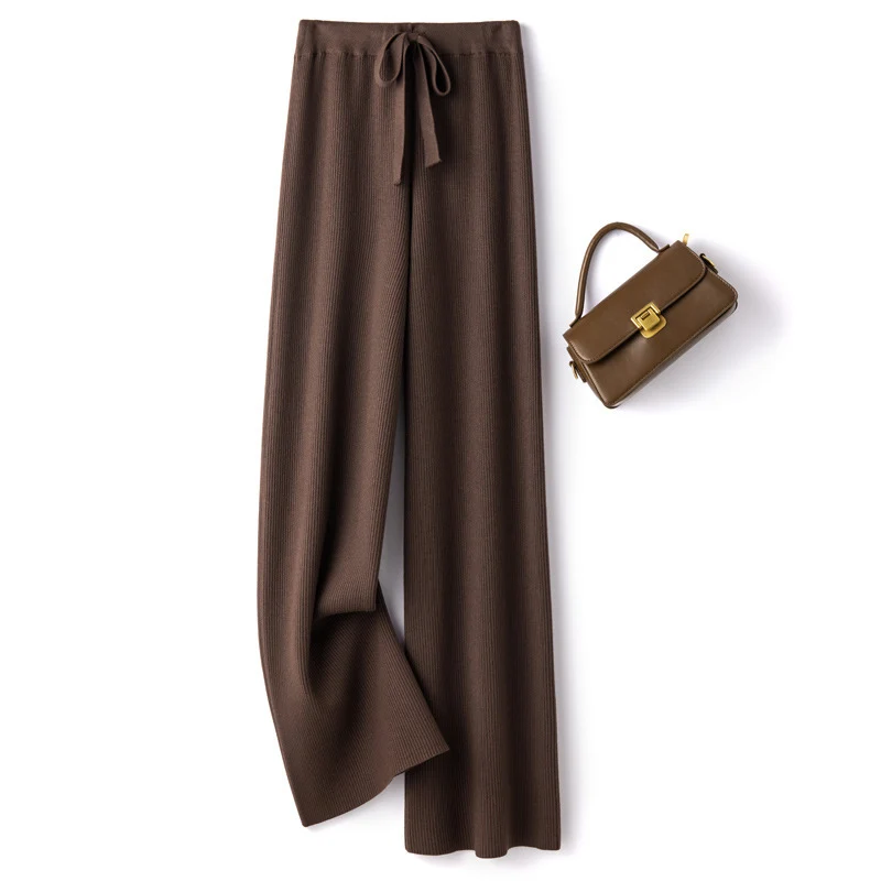 Damen Weite Rippstrick-Hose mit Tunnelzug und fließender Palazzo-Silhouette Nord Taschen