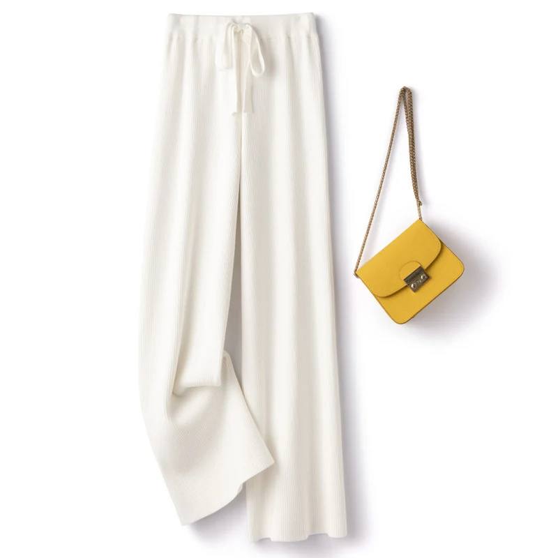 Damen Weite Rippstrick-Hose mit Tunnelzug und fließender Palazzo-Silhouette Nord Taschen