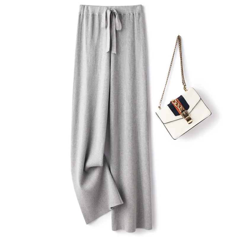 Damen Weite Rippstrick-Hose mit Tunnelzug und fließender Palazzo-Silhouette Nord Taschen