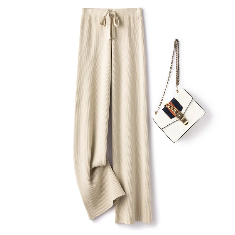 Damen Weite Rippstrick-Hose mit Tunnelzug und fließender Palazzo-Silhouette Nord Taschen
