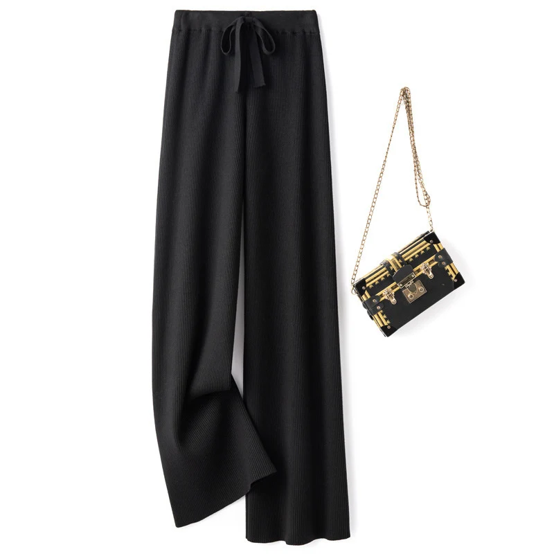 Damen Weite Rippstrick-Hose mit Tunnelzug und fließender Palazzo-Silhouette Nord Taschen