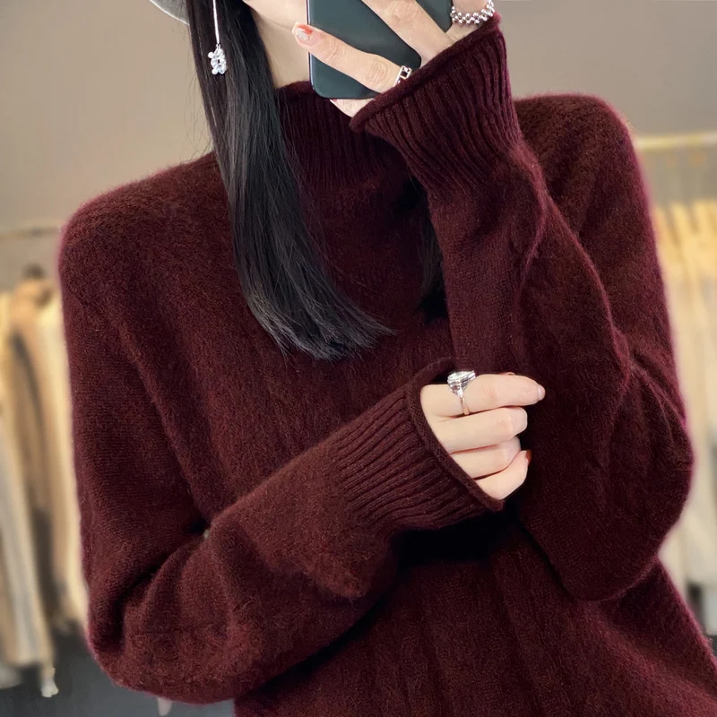 Damen Weicher Zopfstrick‑Mockneckpullover mit kaschmirähnlicher Haptik und verlängerten Rippbündchen Nord Taschen