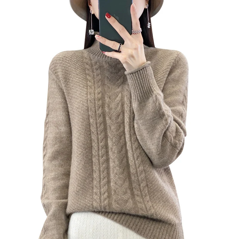 Damen Weicher Zopfstrick‑Mockneckpullover mit kaschmirähnlicher Haptik und verlängerten Rippbündchen Nord Taschen