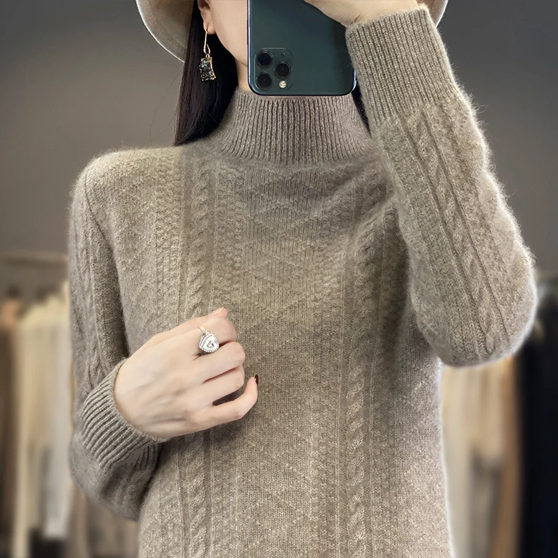 Damen Weicher Zopfstrick-Mockneck-Pullover mit leichtem Mohair-Effekt Nord Taschen
