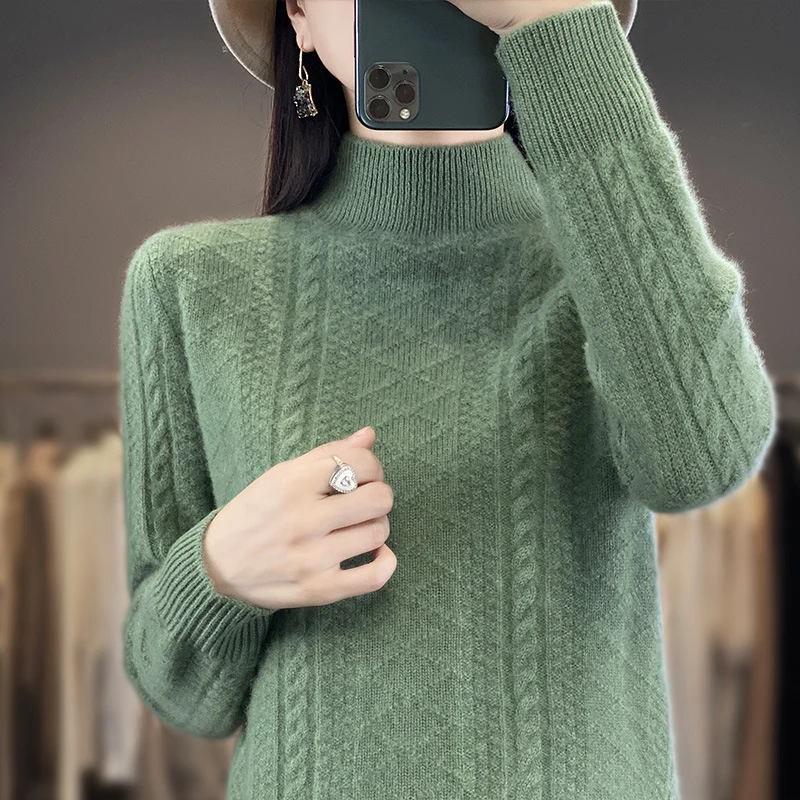 Damen Weicher Zopfstrick-Mockneck-Pullover mit leichtem Mohair-Effekt Nord Taschen